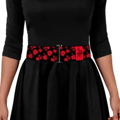 Cinch Waist Belt - MULAN Kanji Floral Collage Black Red