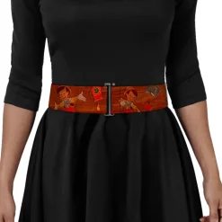 Cinch Waist Belt - Pinocchio Poses Black White Multi Color