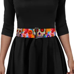 Cinch Waist Belt - Sugar Skull Starburst White Multi Color