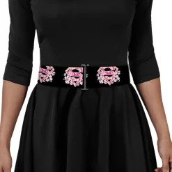 Cinch Waist Belt - Super Shield Hibiscus Design Black Pink