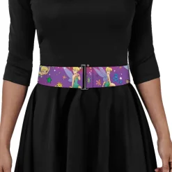 Cinch Waist Belt - Tinker Bell Poses Flowers Stars Skull Purple
