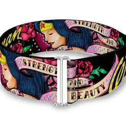 Cinch Waist Belt - WONDER WOMAN Roses STRENGTH AND BEAUTY Black-Pink Fade