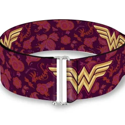 Cinch Waist Belt - Wonder Woman Logo Floral Collage Purple Pinks Gold