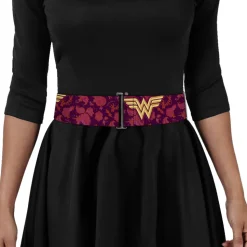 Cinch Waist Belt - Wonder Woman Logo Floral Collage Purple Pinks Gold