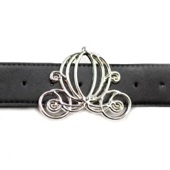 Cinderella Carriage Silver Cast Buckle - Black PU Strap Belt