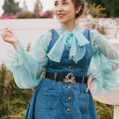 Cinderella Carriage Silver Cast Buckle - Black PU Strap Belt