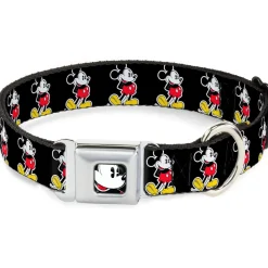 Classic Mickey Mouse Face CLOSE-UP Full Color Seatbelt Buckle Collar - Classic Mickey Mouse Pose Black