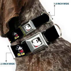 Classic Mickey Mouse Face CLOSE-UP Full Color Seatbelt Buckle Collar - Classic Mickey Mouse Pose Black