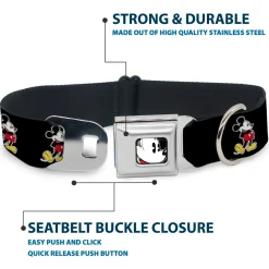 Classic Mickey Mouse Face CLOSE-UP Full Color Seatbelt Buckle Collar - Classic Mickey Mouse Pose Black