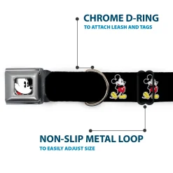 Classic Mickey Mouse Face CLOSE-UP Full Color Seatbelt Buckle Collar - Classic Mickey Mouse Pose Black
