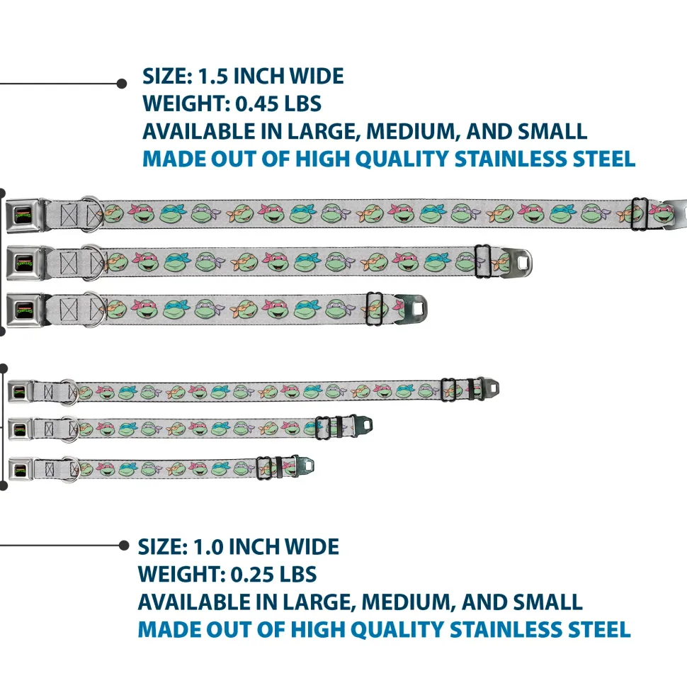 Classic TEENAGE MUTANT NINJA TURTLES Logo Seatbelt Buckle Collar - Teenage Mutant Ninja Turtles Expressions Gray