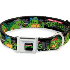 Classic TEENAGE MUTANT NINJA TURTLES Logo Seatbelt Buckle Collar - Classic TEENAGE MUTANT NINJA TURTLES Group Pose4 in Sewer/TMNT Logo