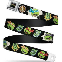 Classic TEENAGE MUTANT NINJA TURTLES Logo Seatbelt Belt - Teenage Mutant Ninja Turtles Faces and Icons Black/Multi Color Webbing