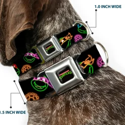 Classic TEENAGE MUTANT NINJA TURTLES Logo Seatbelt Buckle Collar - Classic Teenage Mutant Ninja Turtles Electric Expressions/Turtle Shells Black/Multi Neon