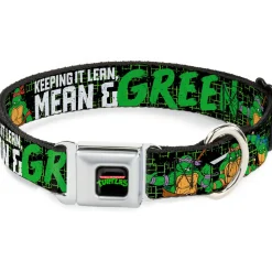 Classic TEENAGE MUTANT NINJA TURTLES Logo Seatbelt Buckle Collar - Classic TMNT Group Pose6/KEEPING IT LEAN, MEAN & GREEN Black/Green/White