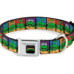 Classic TEENAGE MUTANT NINJA TURTLES Logo Seatbelt Buckle Collar - Classic Teenage Mutant Ninja Turtles Face Blocks Black/Multi Color