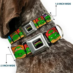 Classic TEENAGE MUTANT NINJA TURTLES Logo Seatbelt Buckle Collar - Classic Teenage Mutant Ninja Turtles Face Blocks Black/Multi Color