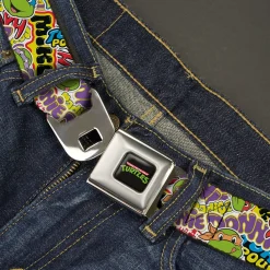 Classic TEENAGE MUTANT NINJA TURTLES Logo Seatbelt Belt - Teenage Mutant Ninja Turtles Sticker Slaps Collage White/Multi Color Webbing