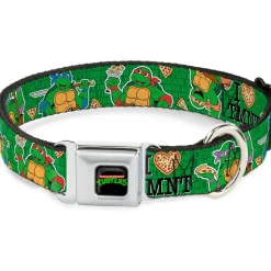 Classic TEENAGE MUTANT NINJA TURTLES Logo Seatbelt Buckle Collar - I "HEART" TMNT/Classic Turtles & Pizza Green