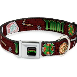 Classic TEENAGE MUTANT NINJA TURTLES Logo Seatbelt Buckle Collar - Classic TMNT Gear/Elements Brick Wall