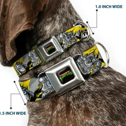 Classic TEENAGE MUTANT NINJA TURTLES Logo Seatbelt Buckle Collar - Teenage Mutant Ninja Turtles Shredder Pose and Icons Grays/Yellow