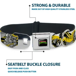Classic TEENAGE MUTANT NINJA TURTLES Logo Seatbelt Buckle Collar - Teenage Mutant Ninja Turtles Shredder Pose and Icons Grays/Yellow
