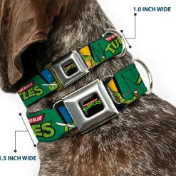 Classic TEENAGE MUTANT NINJA TURTLES Logo Seatbelt Buckle Collar - Classic TEENAGE MUTANT NINJA TURTLES Group Pose3/TMNT Logo Green/Multi Color