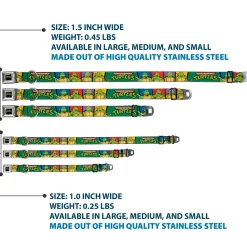 Classic TEENAGE MUTANT NINJA TURTLES Logo Seatbelt Buckle Collar - Classic TEENAGE MUTANT NINJA TURTLES Group Pose3/TMNT Logo Green/Multi Color