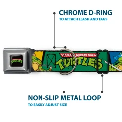 Classic TEENAGE MUTANT NINJA TURTLES Logo Seatbelt Buckle Collar - Classic TEENAGE MUTANT NINJA TURTLES Group Pose3/TMNT Logo Green/Multi Color