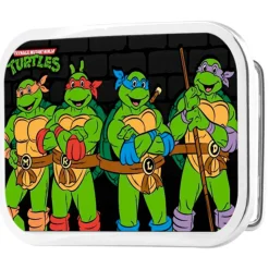 Classic Teenage Mutant Ninja Turtles Logo Group Pose Brickwall FCG - Chrome Rock Star Buckle