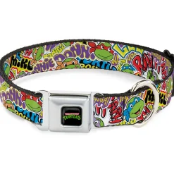 Classic TEENAGE MUTANT NINJA TURTLES Logo Seatbelt Buckle Collar - Teenage Mutant Ninja Turtles Sticker Slaps Collage White/Multi Color