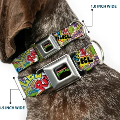 Classic TEENAGE MUTANT NINJA TURTLES Logo Seatbelt Buckle Collar - Teenage Mutant Ninja Turtles Sticker Slaps Collage White/Multi Color