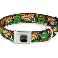 Classic TEENAGE MUTANT NINJA TURTLES Logo Seatbelt Buckle Collar - Classic Teenage Mutant Ninja Turtles Turtle Poses/Pizza Slices