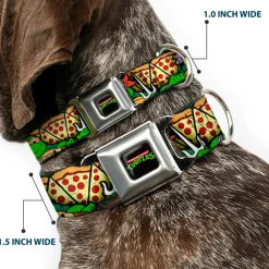 Classic TEENAGE MUTANT NINJA TURTLES Logo Seatbelt Buckle Collar - Classic Teenage Mutant Ninja Turtles Turtle Poses/Pizza Slices