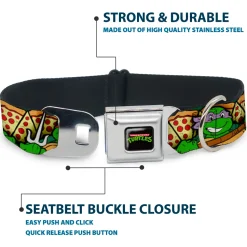 Classic TEENAGE MUTANT NINJA TURTLES Logo Seatbelt Buckle Collar - Classic Teenage Mutant Ninja Turtles Turtle Poses/Pizza Slices