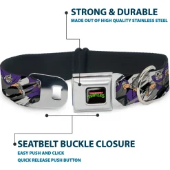 Classic TEENAGE MUTANT NINJA TURTLES Logo Seatbelt Buckle Collar - Teenage Mutant Ninja Turtles Shredder Action Poses Grays/Purple