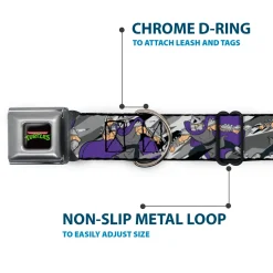 Classic TEENAGE MUTANT NINJA TURTLES Logo Seatbelt Buckle Collar - Teenage Mutant Ninja Turtles Shredder Action Poses Grays/Purple