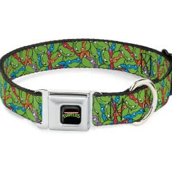 Classic TEENAGE MUTANT NINJA TURTLES Logo Seatbelt Buckle Collar - Teenage Mutant Ninja Turtles Faces Stacked Green/Multi Color