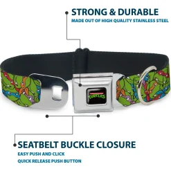 Classic TEENAGE MUTANT NINJA TURTLES Logo Seatbelt Buckle Collar - Teenage Mutant Ninja Turtles Faces Stacked Green/Multi Color