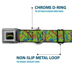 Classic TEENAGE MUTANT NINJA TURTLES Logo Seatbelt Buckle Collar - Teenage Mutant Ninja Turtles Faces Stacked Green/Multi Color