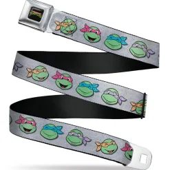Classic TEENAGE MUTANT NINJA TURTLES Logo Seatbelt Belt - Teenage Mutant Ninja Turtles Expressions Gray Webbing