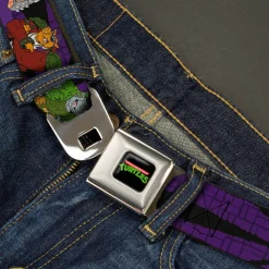 Classic TMNT Logo Full Color Seatbelt Belt - Classic Teenage Mutant Ninja Turtles Group & Villain Poses Purple Webbing