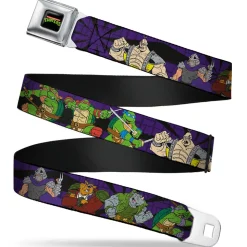 Classic TMNT Logo Full Color Seatbelt Belt - Classic Teenage Mutant Ninja Turtles Group & Villain Poses Purple Webbing