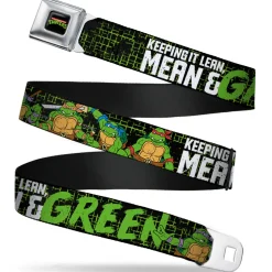 Classic TMNT Logo Full Color Seatbelt Belt - Classic TMNT Group Pose6/KEEPING IT LEAN, MEAN & GREEN Black/Green/White Webbing