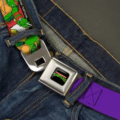 Classic TMNT Logo Full Color Seatbelt Belt - Classic Teenage Mutant Ninja Turtles Action Poses/TEAM TURTLES Webbing