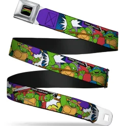 Classic TMNT Logo Full Color Seatbelt Belt - Classic Teenage Mutant Ninja Turtles Action Poses/TEAM TURTLES Webbing