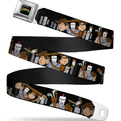 Classic TMNT Logo Full Color Seatbelt Belt - Casey Jones Action Poses/Skyline Black/White Webbing