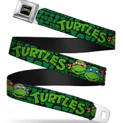Classic TMNT Logo Full Color Seatbelt Belt - Classic Teenage Mutant Ninja Turtles Group Faces/TURTLES Turtle Shell Black/Green Webbing