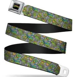 Classic TMNT Logo Full Color Seatbelt Belt - Classic Teenage Mutant Ninja Turtles Expression & Pose Turtle Shell Collage Lavender Webbing