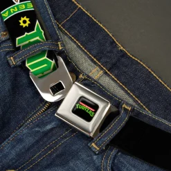 Classic TMNT Logo Full Color Seatbelt Belt - Classic Teenage Mutant Ninja Turtles Group Faces/TMNT/Ninja Star Black/Green Webbing